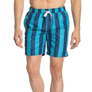 Onia Charles Stripe Print Swim Trunks Teal NWT Men's